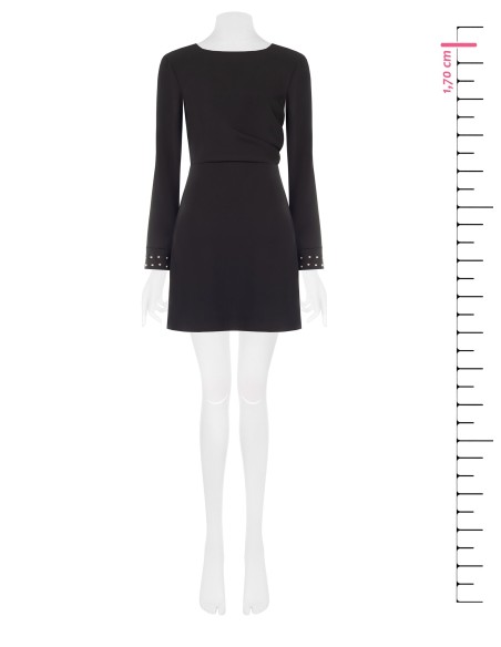 Vestido curto em tecido cadi com tachas nos punhos Rinascimento