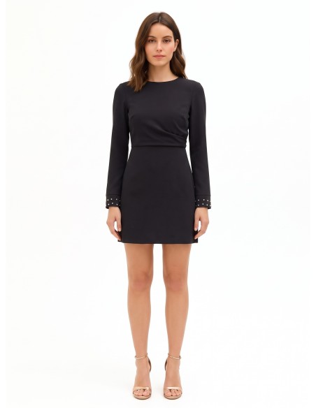 Vestido curto em tecido cadi com tachas nos punhos Rinascimento
