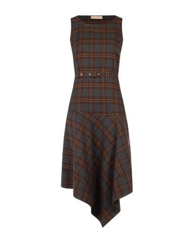 Vestido midi aos quadrados, em poliviscose, com bainha em bico e cinto rígido a condizer Rinascimento