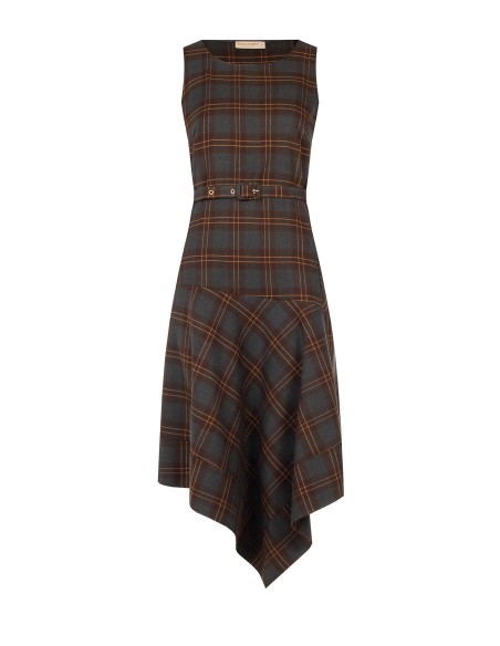 Vestido midi aos quadrados, em poliviscose, com bainha em bico e cinto rígido a condizer Rinascimento