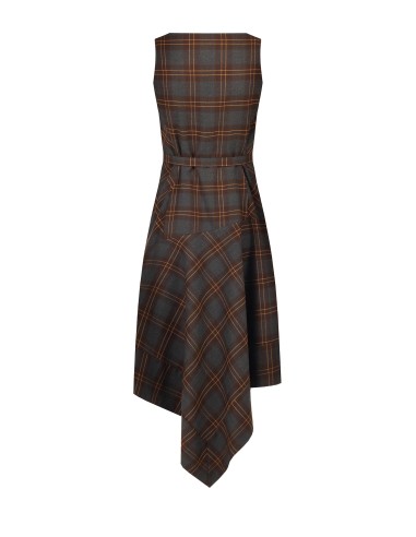 Vestido midi axadrezado em poliviscose com bainha pontiaguda e cinto rígido a condizer Rinascimento