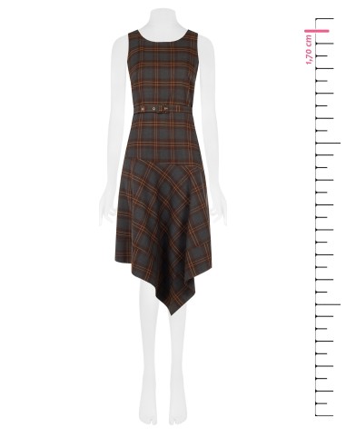 Vestido midi aos quadrados em poliviscose, com bainha pontiaguda e cinto rígido a condizer Rinascimento