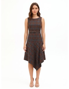 Vestido midi aos quadrados em poliviscose, com bainha pontiaguda e cinto rígido a condizer Rinascimento