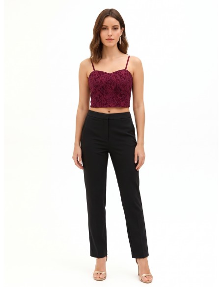 Crop top cai-cai em tecido técnico revestido de renda Rinascimento
