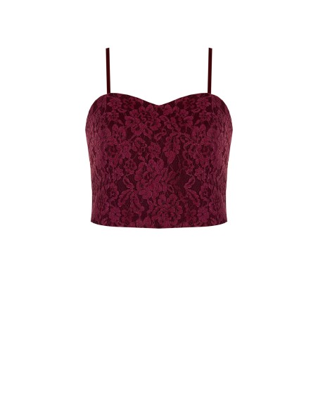 Crop top bustier em tecido técnico revestido de renda Rinascimento