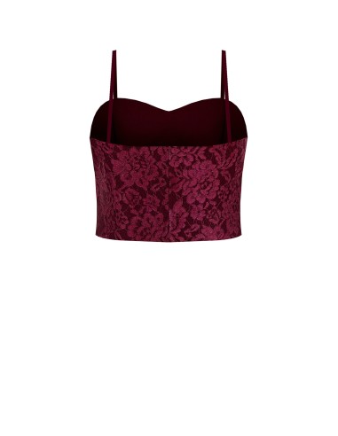 Cropped bustier em tecido técnico revestido de renda Rinascimento
