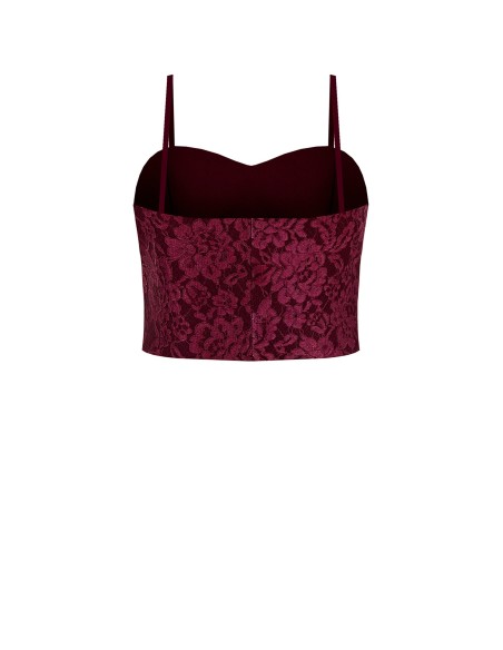 Cropped bustier em tecido técnico revestido de renda Rinascimento