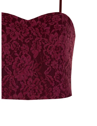 Crop Top Bustier em Tecido Técnico Revestido de Renda Rinascimento