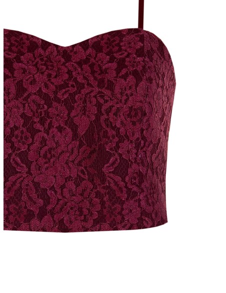 Crop Top Bustier em Tecido Técnico Revestido de Renda Rinascimento