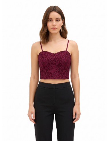 Crop top cai-cai em tecido técnico revestido de renda Rinascimento