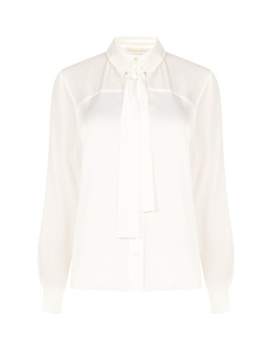 Camisa fluida em cetim e georgette com gravata Rinascimento
