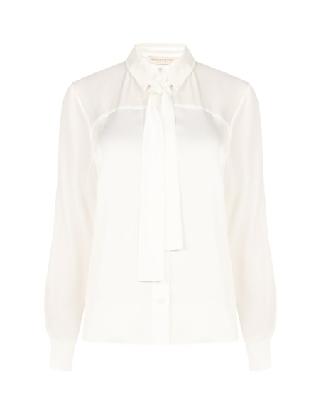Camisa fluida em cetim e georgette com gravata Rinascimento