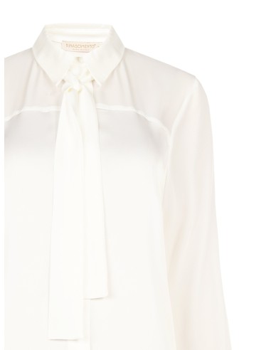Camisa fluida em cetim e georgette com gravata Rinascimento