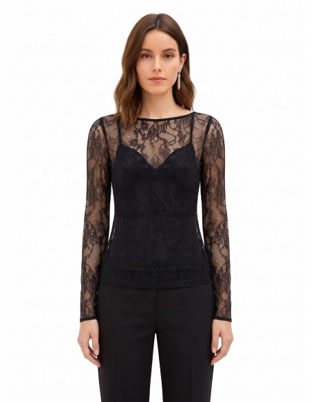 Top em renda Chantilly com camisola interior Rinascimento