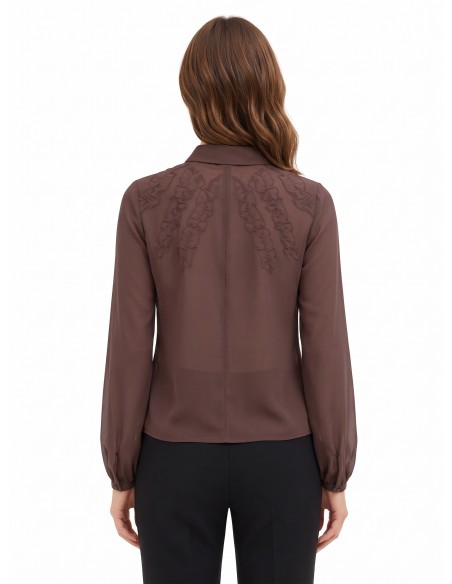 Camisa cintada em georgette com folhos e botões ocultos Rinascimento
