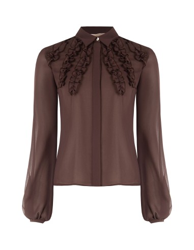 Camisa cintada em georgette com folhos e botões ocultos Rinascimento