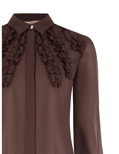Camisa cintada em georgette com folhos e botões ocultos Rinascimento