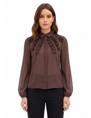 Camisa cintada em georgette com folhos e botões ocultos Rinascimento