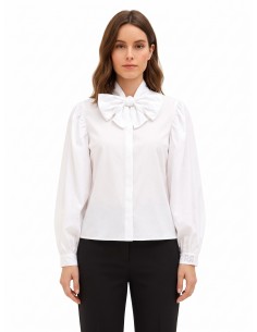 Camisa de algodão com laço maxi e botões ocultos Rinascimento