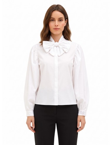 Camisa de algodão com laço maxi e botões ocultos Rinascimento