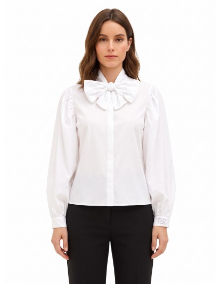 Camisa de algodão com laço maxi e botões ocultos Rinascimento