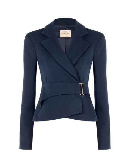 Casaco blazer curto cintado em poliviscose com fecho de gancho Rinascimento