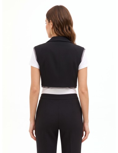 Colete oversized e cropped em crepe scuba com orlas em tule Rinascimento