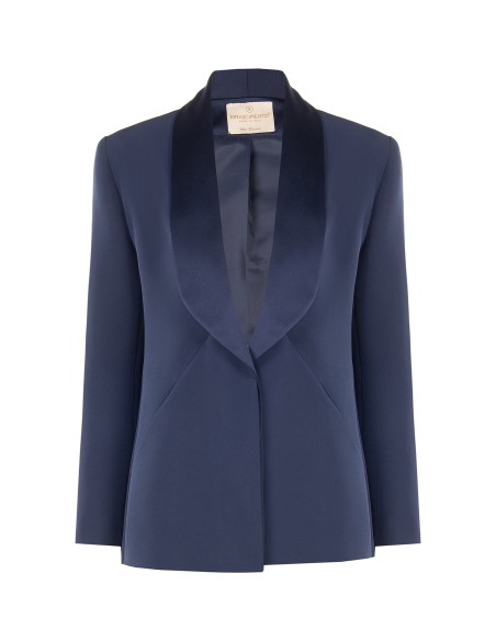 Blazer em tecido técnico com gola de xaile em cetim Rinascimento