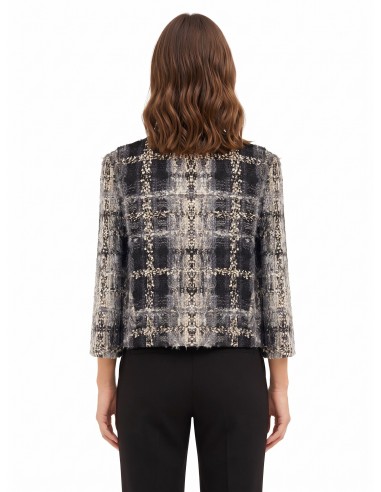 Casaco curto em tweed bouclé com lurex e ombreiras Rinascimento