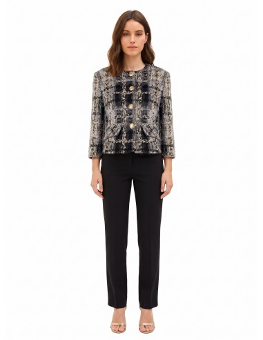 Casaco curto em tweed bouclé com lurex e ombreiras Rinascimento
