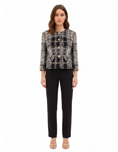 Casaco curto em tweed bouclé com lurex e ombreiras Rinascimento
