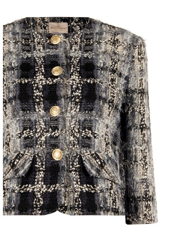 Casaco curto em tweed bouclé com lurex e ombreiras Rinascimento