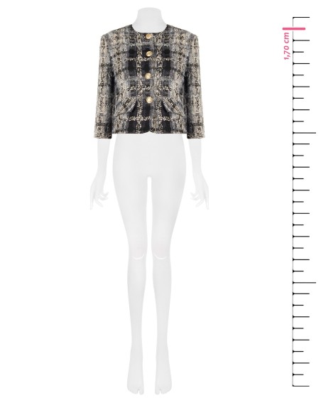 Casaco curto de tweed bouclé com lurex e ombreiras Rinascimento