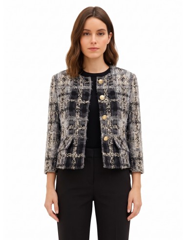 Casaco curto de tweed bouclé com lurex e ombreiras Rinascimento