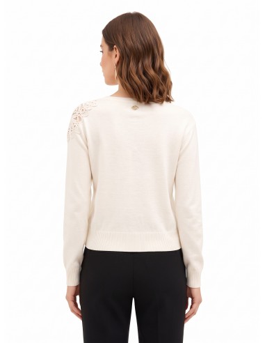 Camisola fina em mistura de viscose e lã com aplique de croché no ombro Rinascimento