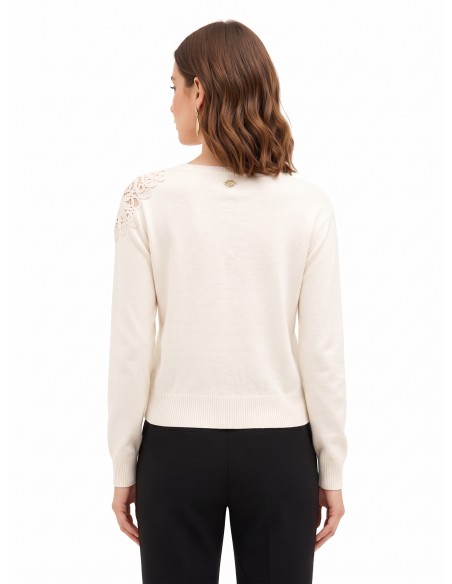 Camisola fina em mistura de viscose e lã com aplique de croché no ombro Rinascimento