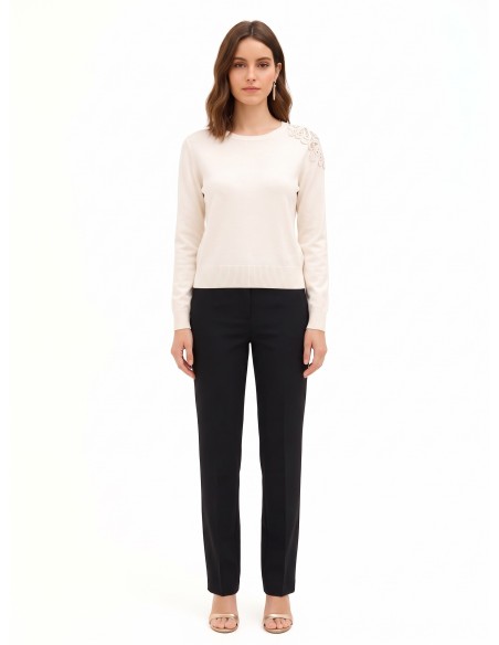 Camisola fina em mistura de viscose e lã com inserção de croché no ombro Rinascimento