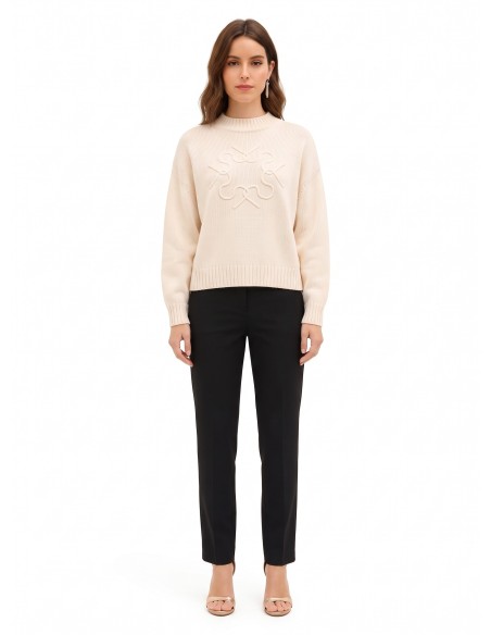 Camisola oversized em mistura de viscose e lã com logótipo RR entrançado em relevo Rinascimento
