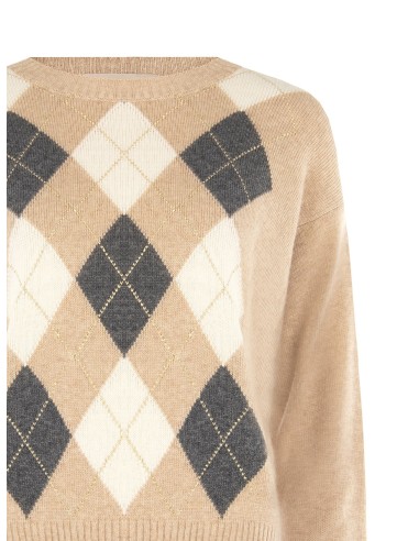 Camisola em mistura de viscose e lã com padrão de losangos e lurex Rinascimento