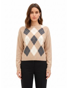 Camisola em mistura de viscose e lã com padrão de losangos e lurex Rinascimento