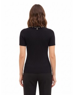 Polo de malha canelada em mistura de viscose com cristais cabochão Rinascimento 2