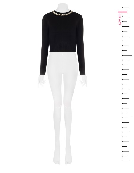 Camisola cropped em mistura de viscose com cristais cabochão no decote redondo Rinascimento