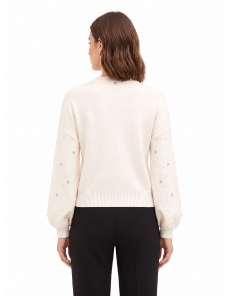 Camisola em mistura de viscose com cristais e pérolas Rinascimento