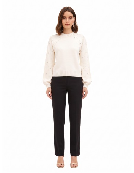 Camisola de mistura de viscose com cristais e pérolas Rinascimento