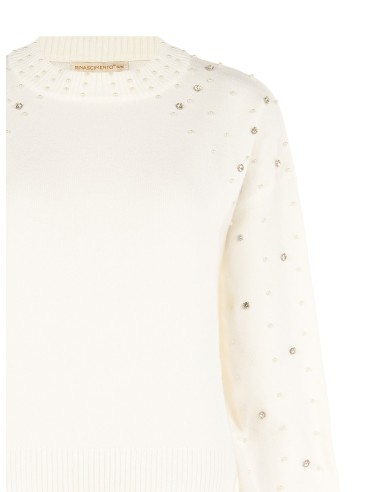 Camisola em mistura de viscose com cristais e pérolas Rinascimento