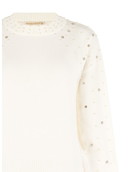Camisola em mistura de viscose com cristais e pérolas Rinascimento