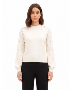 Camisola em mistura de viscose com cristais e pérolas Rinascimento