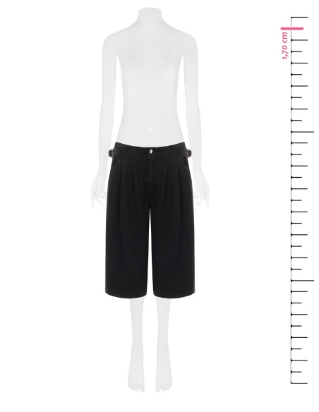 Calções de ganga bermuda wide leg com tiras nas ancas e duas pregas Rinascimento
