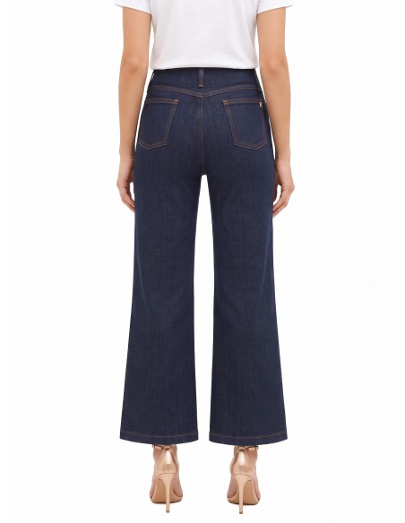 Calças de ganga wide leg cropped elásticas, lavagem zero Rinascimento