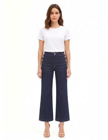 Calças de ganga wide leg cropped elásticas lavagem zero Rinascimento